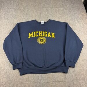 Vintage Michigan Wolverines Sweatshirt Crewneck Men Large Blue Logo Sports M Den